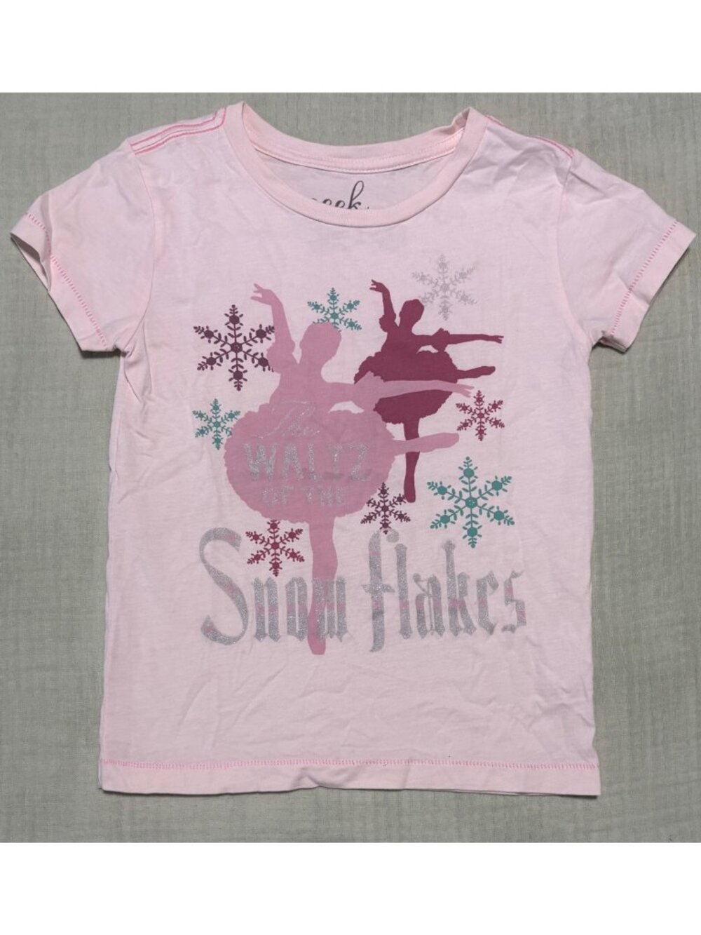 The Nutcracker Ballet Pink Tee For Kids With Glitter Details & Snowflake Graphic